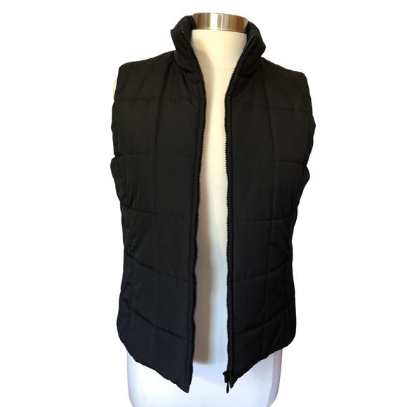 Womens Geoffrey Beene Sport Puffer Vest Quilted Front Zip Pockets Black SMALL - Picture 2 of 7